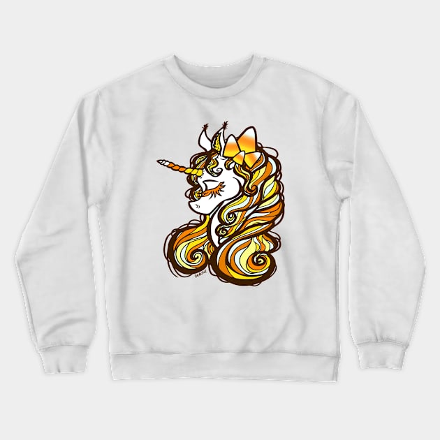 Candy Corn Unicorn Crewneck Sweatshirt by Jan Grackle